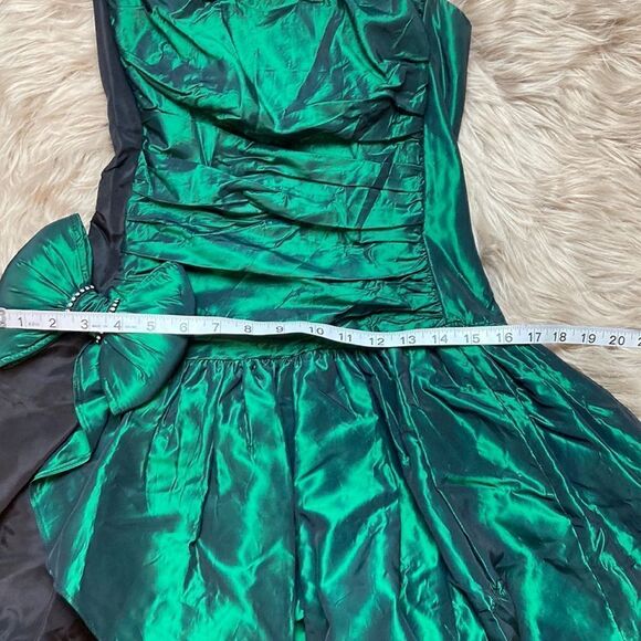 Gunne Sax By Jessica McClintock 80’s-90’s Halter Taffeta Green Bow Dress - Picture 15 of 16